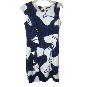 Wardrobe Navy White Floral Ruffle Sheath Dress Womens XS Asymmetrical Sleeveless